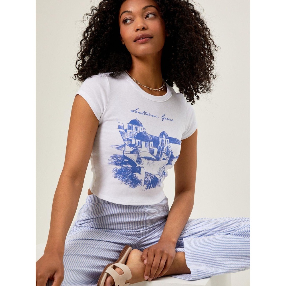 NWT Altar'd State L White Santorini Greece Graphic Baby Tee Mediterranean